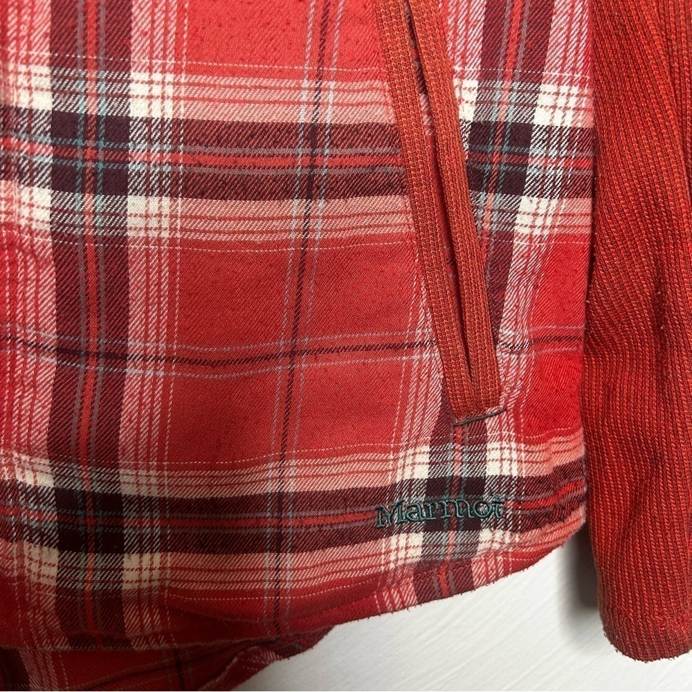 Marmot Red Plaid Button-Down Shacket with Hood - Size M - Picture 9 of 9